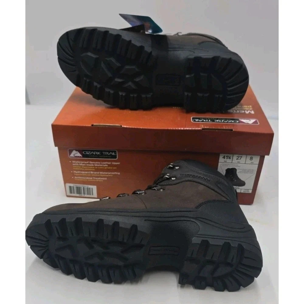 Ozark Trail Bandy Men's Hiking Boots Size 8 Dark Brown Leather Waterproof